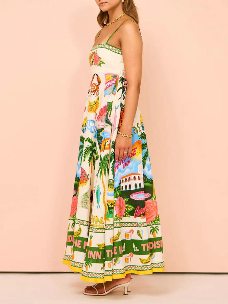 Vena™ | Robe Longue Smockée à Imprimé Vacances Unique avec Poches